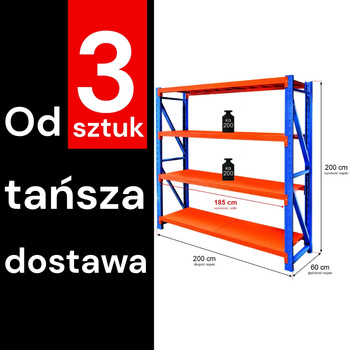 Regał metalowy magazynowy 4-półkowy Mega-M FORTIS LIGHT H-200 cm L-200 cm G-60 cm moduł bazowy WYSYŁKA PALETOWA