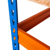 Regał magazynowy Mega-M Pro Max H-180 cm L-120 cm G-45 cm 4 półki z płyty wiórowej 15 mm (500kg) niebieski/pomarańczowy 2 kartony N