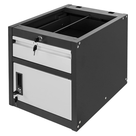 Szafka narzędziowa Mega-M do stołów warsztatowych 1 szuflada + 1 szafka z drzwiami S-37 cm x G-48,6 cm x H-50 cm system 01 grafit/front szary N