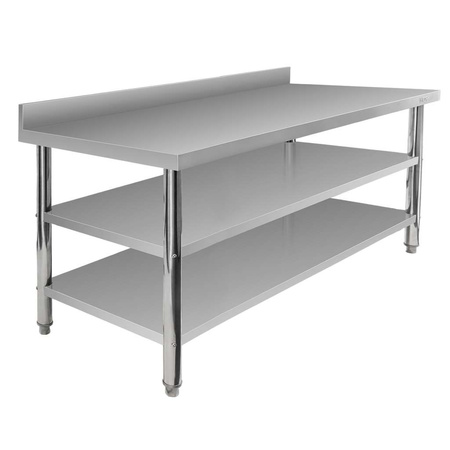 Stół ze stali nierdzewnej przyścienny z 2-ma półkami Mega-M X STANDARD S-160cm G-70 cm H-85 cm N