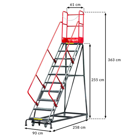 Drabina magazynowa przejezdna Mega-M H-255 cm 10 stopni N
