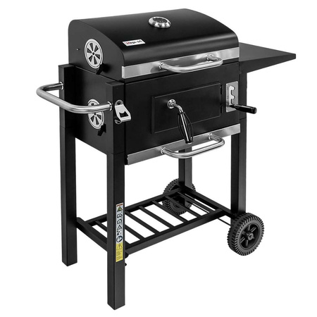 Grill ogrodowy węglowy z pokrywą Mega-M 1x stolik boczny 42x30 cm