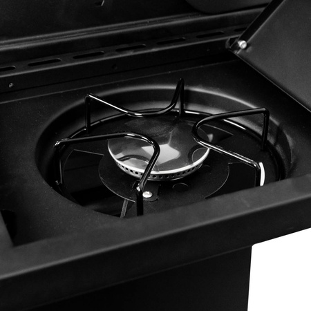 Grill ogrodowy gazowy Mega-M 4+1 ze stolikiem bocznym czarny reduktor + wąż gazowy