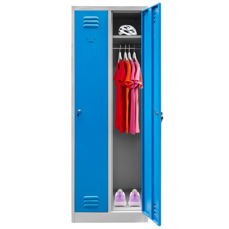 Szafka BHP ubraniowa Mega-M pracownicza 2-drzwiowa S-60 cm szara/niebieski front WYSYŁKA PALETOWA