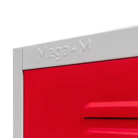 Szafka ubraniowa BHP Mega-M J-80 2 drzwiowa z przegrodami szara/ czerwony front S-80 cm G-50 cm H-180 cm skręcana N