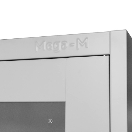 Szafa biurowa metalowa na akta Mega-M WENUS przeszklone drzwi 4 szuflady S- 90 cm G- 40 cm H-185 cm szara