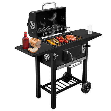 Grill ogrodowy węglowy z pokrywą Mega-M 2 x stolik boczny 42x30 cm