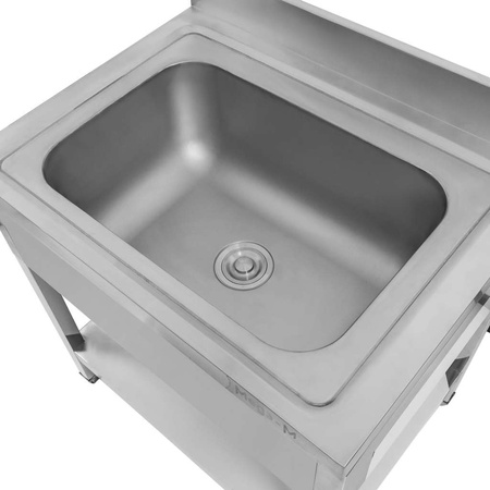 Zlew ze stali nierdzewnej jednokomorowy przyścienny z półką Mega-M S-80 cm G-70 cm H-85 cm N