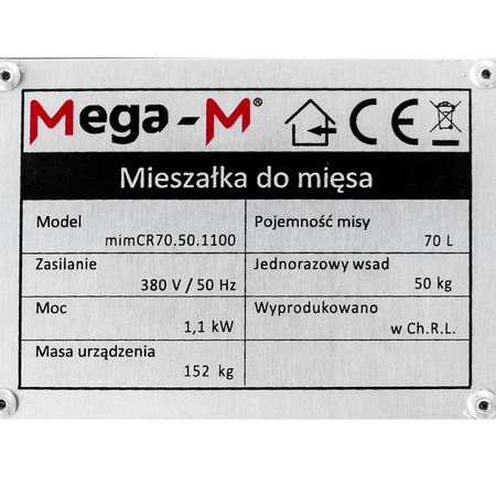 Mieszałka do mięsa z wychylną dzieżą Mega-M mimCR70.50.1100