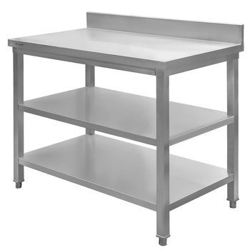 Stół gastronomiczny ze stali nierdzewnej przyścienny z 2 półkami Mega-M 100x70x85 cm