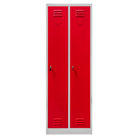 Szafka ubraniowa BHP Mega-M J-60 2 drzwiowa szara/ czerwony front  S-60 cm G-50 cm H-180 cm skręcana (wysyłka paletowa) N