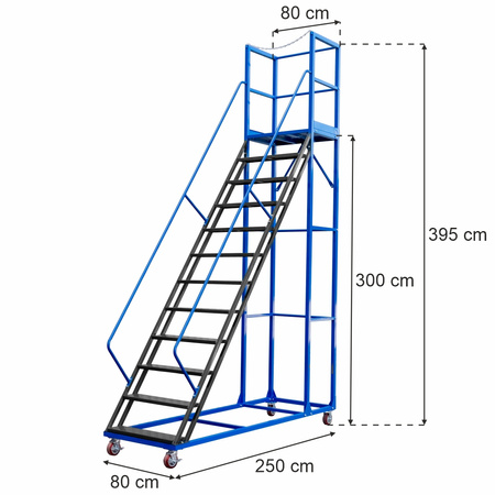 Drabina magazynowa przejezdna pomost magazynowy Mega-M STANDARD H-300 cm 12 stopni