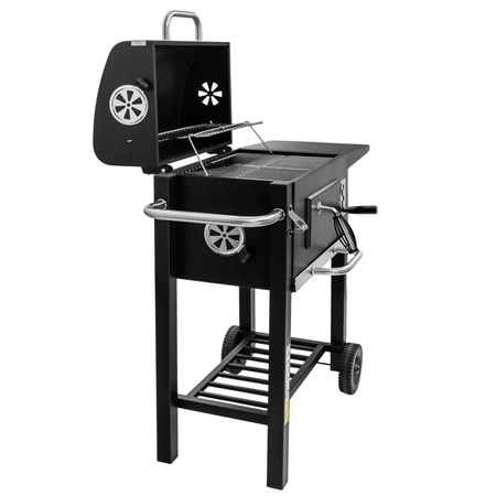 Grill ogrodowy węglowy z pokrywą Mega-M 1x stolik boczny 42x30 cm