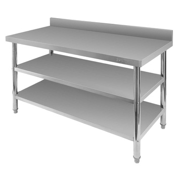 Stół ze stali nierdzewnej przyścienny z 2-ma półkami Mega-M X STANDARD S-140cm G-70 cm H-85 cm N