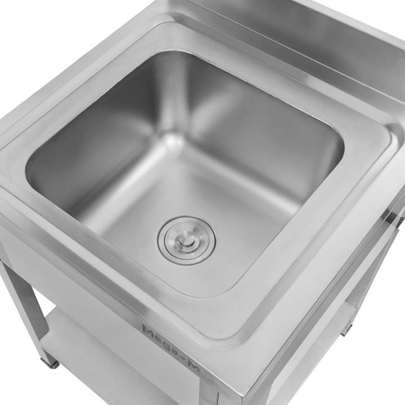 Zlew gastronomiczny jednokomorowy z maskownicą, półką i syfonem z rurą odpływową Mega-M 60x70x85 cm stal nierdzewna