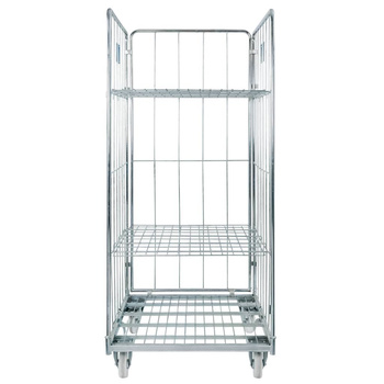 Rollkontener (rollcage, rollbox) wózek siatkowy transportowy Mega-M Universal trzy ściany dwie półki ocynkowany