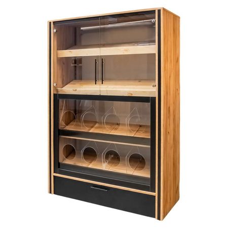 Regał na pieczywo dzielony przeszklony Mega-M H-204 cm L-136 cm G-62 cm dąb kraft/czarny