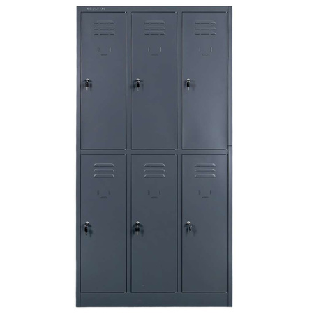 Szafka ubraniowa skrytkowa BHP Mega-M J-90/6 6 drzwiowa grafitowa S-90 cm G-50 cm H-180 cm skręcana N