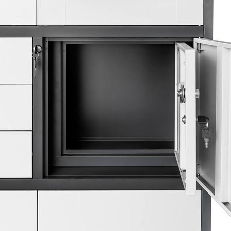 Szafa biurowa metalowa na akta Mega-M WENUS przeszklone drzwi sejf S- 90 cm G- 40 cm H-185 cm grafitowa szary front