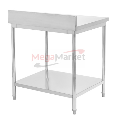 Stół gastronomiczny ze stali nierdzewnej przyścienny z półką i rantem Mega-M 80x70x85 cm