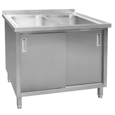 Zlew gastronomiczny spawany dwukomorowy z szafką Mega-M 100x70x85 cm stal nierdzewna