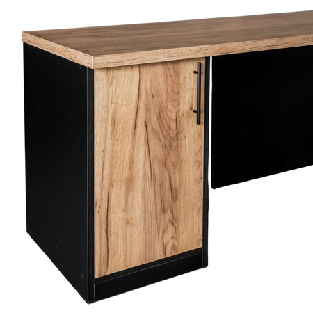 Biurko narożne przyścienne z szafką i szufladami Mega-M L-160cm G-60cm H-76cm dąb kraft/czarny