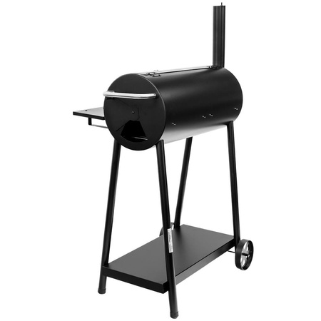 Grill ogrodowy węglowy beczka z pokrywą i kominem Mega-M stolik boczny 53x29 cm