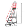 Drabina magazynowa przejezdna pomost magazynowy Mega-M H 306 cm 12 stopni hamulec schodkowy