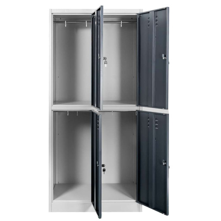 Szafka ubraniowa skrytkowa BHP Mega-M J-80/4 4 drzwiowa szara/ grafitowy front S-80 cm G-50 cm H-180 cm skręcana N