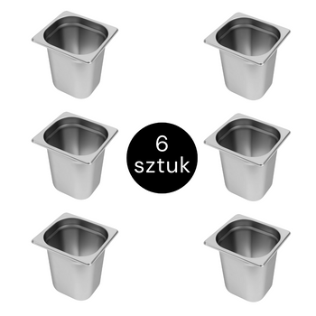 Pojemnik GN 1/6 ze stali nierdzewnej Mega-M 17,6×16,2×20 cm zestaw 6 szt.