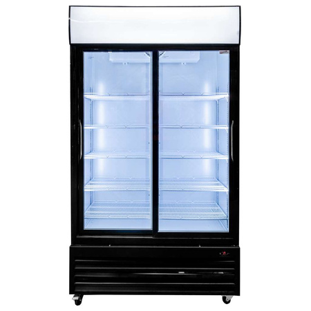 Witryna chłodnicza 2-drzwiowa 706L Mega-M RICO i112 oświetlenie LED podświetlany górny plafon reklamowy drzwi przesuwne