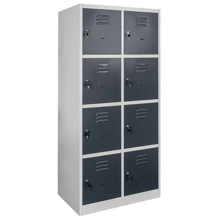 Szafka skrytkowa BHP Mega-M J-80/8 8 drzwiowa szara/ grafitowy front S-80 cm G-50 cm H-180 cm skręcana N