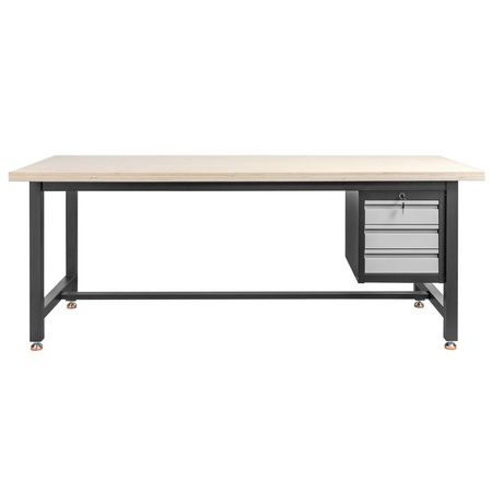 Stół warsztatowy z szafką narzędziową z 3 szufladami Mega-M S-200 cm grafitowy szary front
