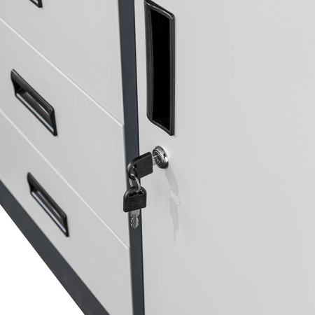 Szafa biurowa metalowa na akta Mega-M WENUS pełne drzwi 4 szuflady S-90 cm G-40 cm H-185 cm grafitowa szary front