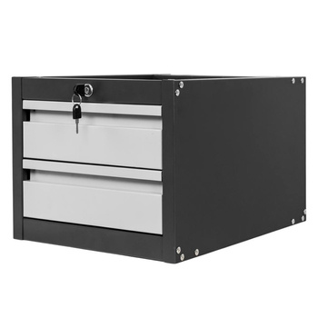 Szafka narzędziowa Mega-M do stołów warsztatowych 2 szuflady S-37 cm x G-48,6 cm x H-34 cm system 01 grafit/front szary N