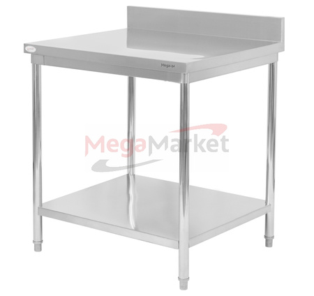 Stół gastronomiczny ze stali nierdzewnej przyścienny z półką i rantem Mega-M 80x70x85 cm